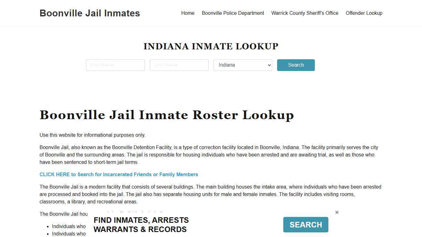 Boonville Jail Inmate Roster, Warrick County, IN, Offender Search